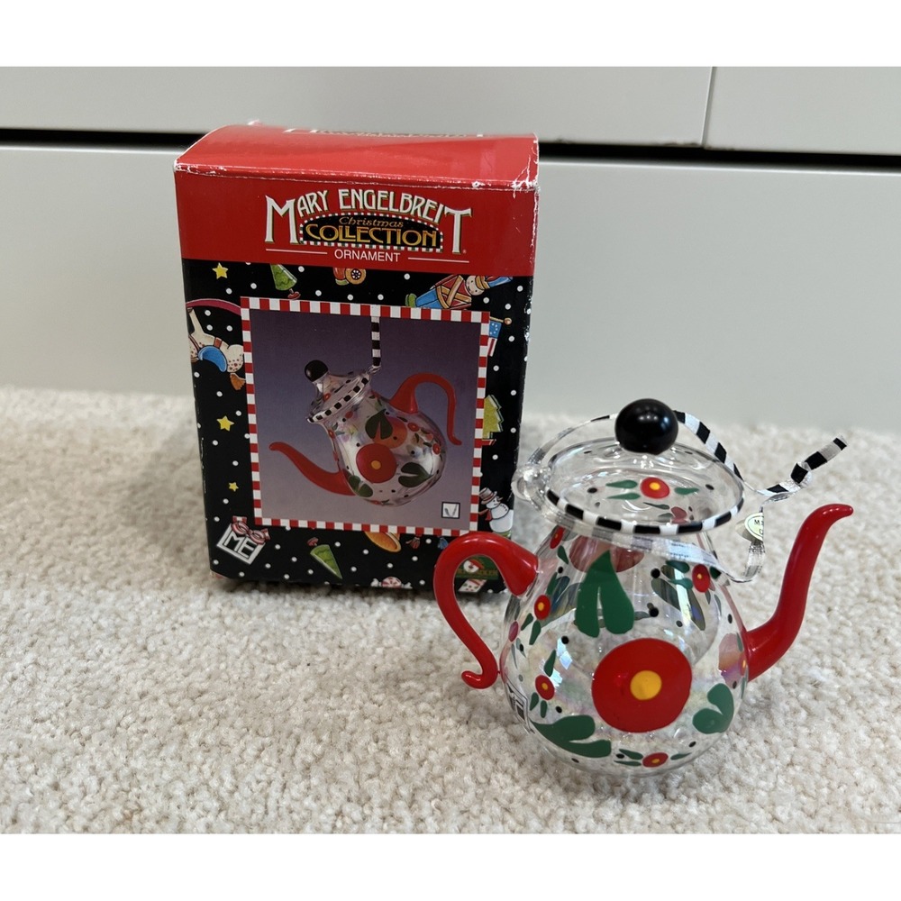 Mary Engelbreit Kurt Adler  Blown Glass Tea Pot‎ Christmas Ornament Cottagecore
